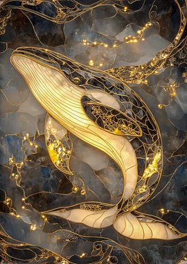 Golden Whale Abstract Art