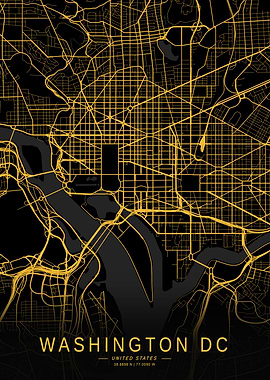 Golden Washington DC City Map