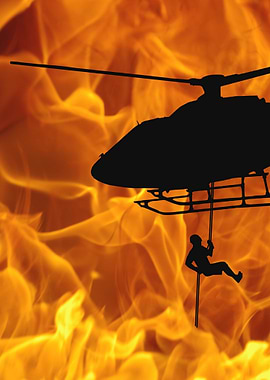 Helicopter rescue in fire silhouette