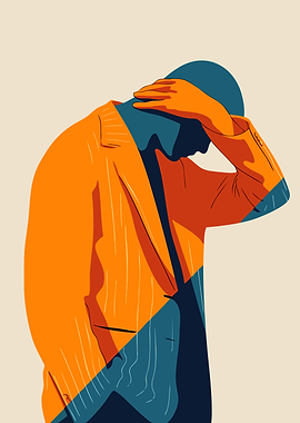 Man in Orange Jacket Surreal Fashion Portrait Minimalist Art Illustration