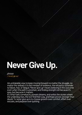 Never Give Up Inspirational Quote Poster