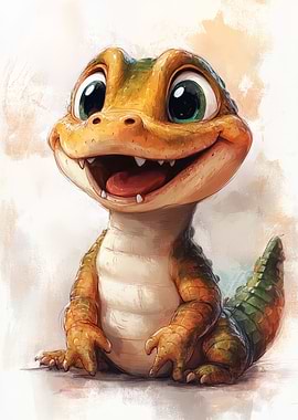 Cute Cartoon Alligator Smiling