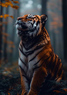 Majestic Tiger in Autumn Forest