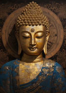 Golden Buddha Majesty | Spiritual Mosaic Wall Art with Sacred Detail
