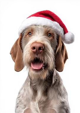 Spinone Italiano Dog with Santa Hat Portrait