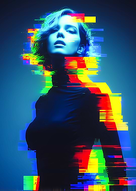 Neon Glitch Core Art Portrait of a Woman