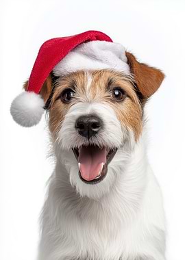 Happy Parson Russell Terrier Dog with Santa Hat