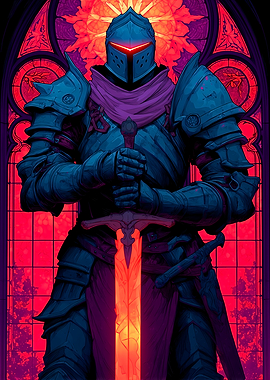 Infernal Knight Before the Sacred Glass with Glowing Sword