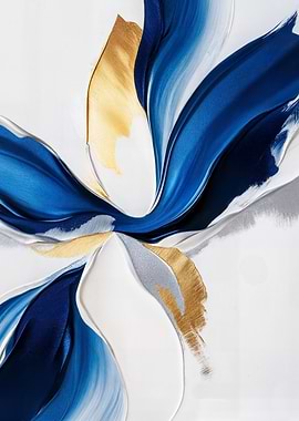 Abstract Blue and Gold Floral Painting