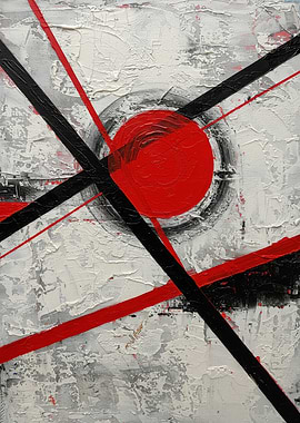Abstract Red Circle and Lines Painting