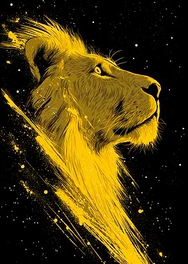 Golden Lion Head in Starry Night