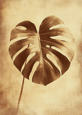Monstera Leaf Sepia Tone | Sepia Monstera Leaf Botanical Art