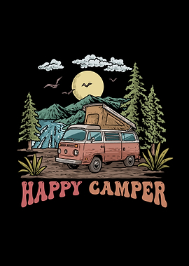 Happy Camper Van Nature Illustration