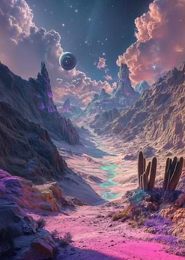 Alien Landscape with Floating Orb