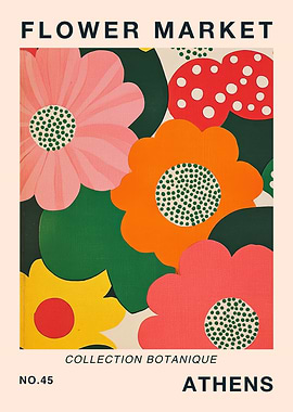 Athens Flower Market Botanical Travel Poster