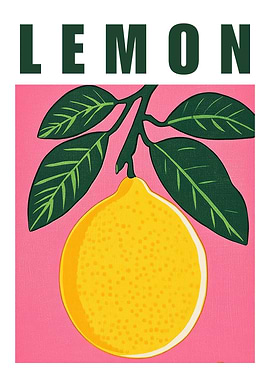 Lemon Fruit Illustration Retro Kitchen Poster