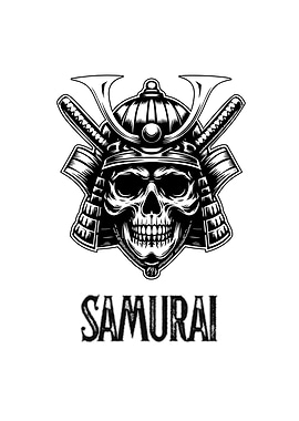 Samurai Skull with Helmet and Swords