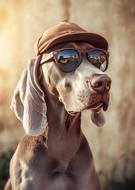Cool Dog with Hat and Sunglasses - Cool Weimaraner Dog with Flat Cap & Sunglasses