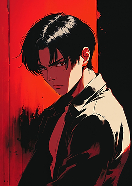 Troubled Anime Man in Red and Black