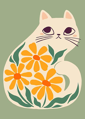Floral Cat Illustration