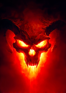 Fiery Infernal Demon Skull - Hell Beast