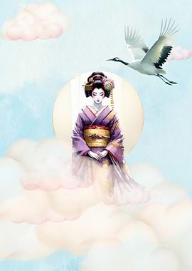 Geisha in the Clouds with Crane