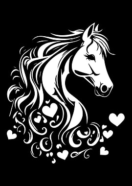 White Horse with Hearts on Black