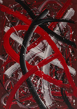Abstract Red, Black, and White Painting