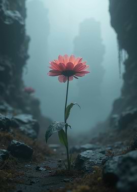 Flower in Misty Landscape