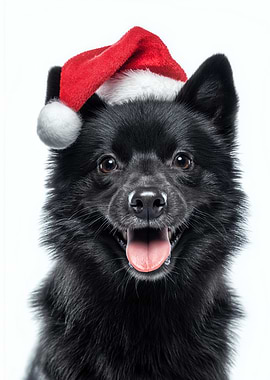 Festive Schipperke Dog with Santa Hat