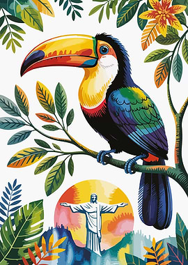 Toucan and Christ the Redeemer Illustration