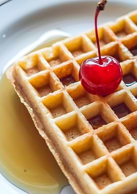 Waffle with Cherry and Syrup