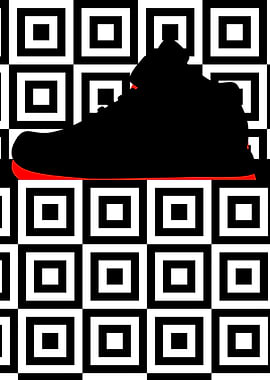 Black Shoe Silhouette on Checkered Background