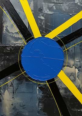 Abstract Blue Circle with Yellow Rays
