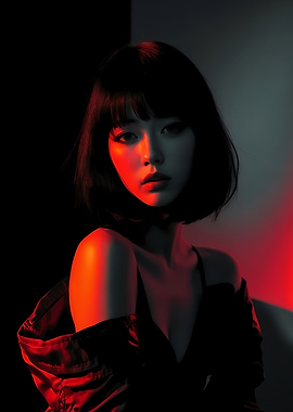 Portrait of a japanese woman in retro anime style of the 80s and 90s