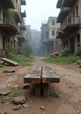Overgrown Bench in Abandoned Street