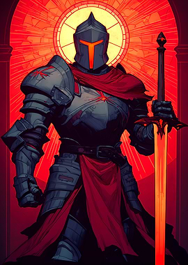 Armored Knight with Fiery Sword and Sacred Flame