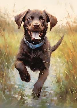 Happy Chocolate Labrador Running