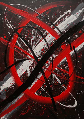Abstract Red, Black, and White Painting