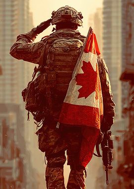 Canadian Soldier Saluting with Flag