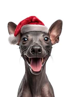 Festive American Hairless Terrier with Santa Hat