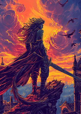 Warrior on Rooftop at Sunset