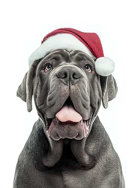 Neapolitan Mastiff Dog with Santa Hat Portrait