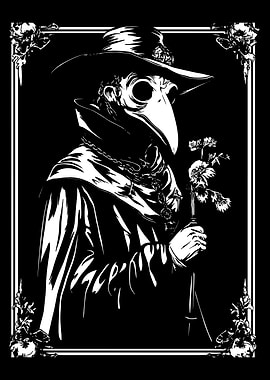 Plague Doctor with Flowers Illustration
