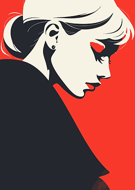 Red and Black Woman Portrait Minimalist Art Illustration