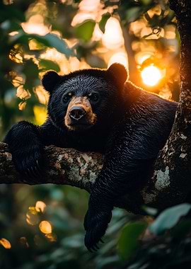 Black Bear Relaxing in Tree