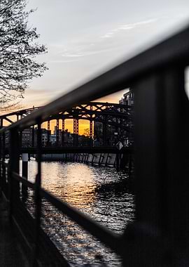 Hamburg Speicherstadt Bridge at Sunset
