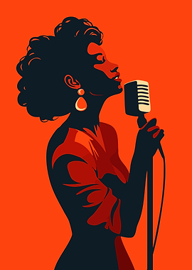 Red and Black Jazz Singer Pop Art Minimalist Portrait Illustration Art