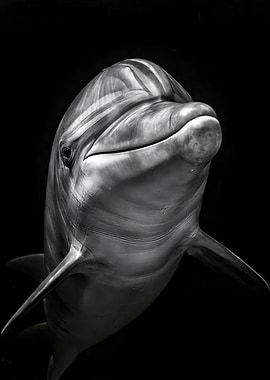 Close-up Dolphin Portrait - Majestic Dolphin Portrait in High Contrast Black & White