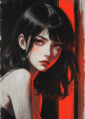 Japanese girl portrait in the retro anime style of the 80s and 90s.